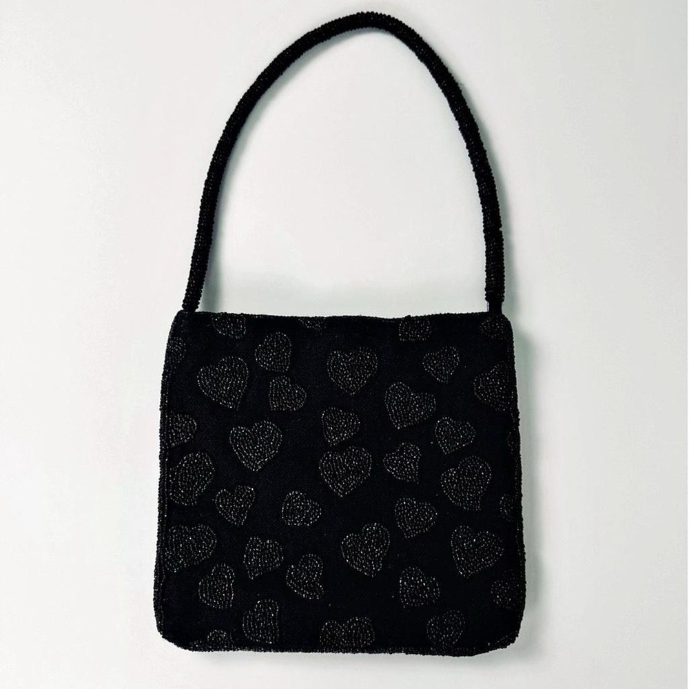 A New Day Black Beaded Heart Mini Purse